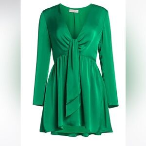 Rang Brook Emerald Green Long Sleeve Tie-Front Mini Dress